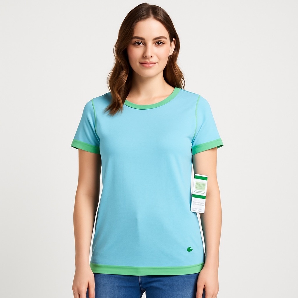 NWT Jenni by Jennifer Moore Sky Bunny T-Shirt Blue Green Cotton Large